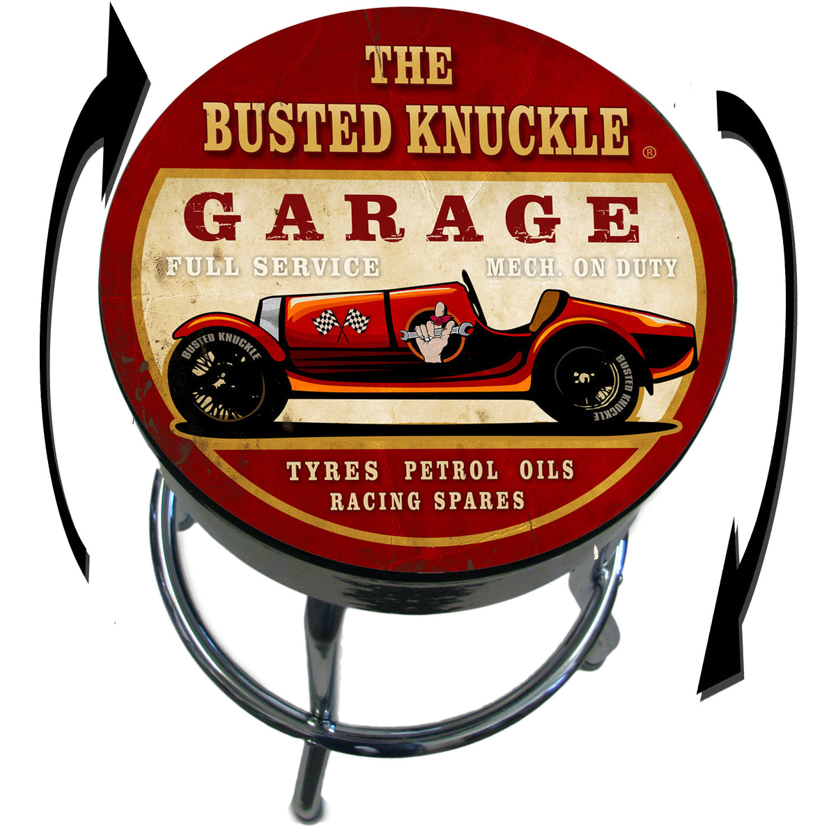 Busted Knuckle Garage Vintage Race Car Shop Stool