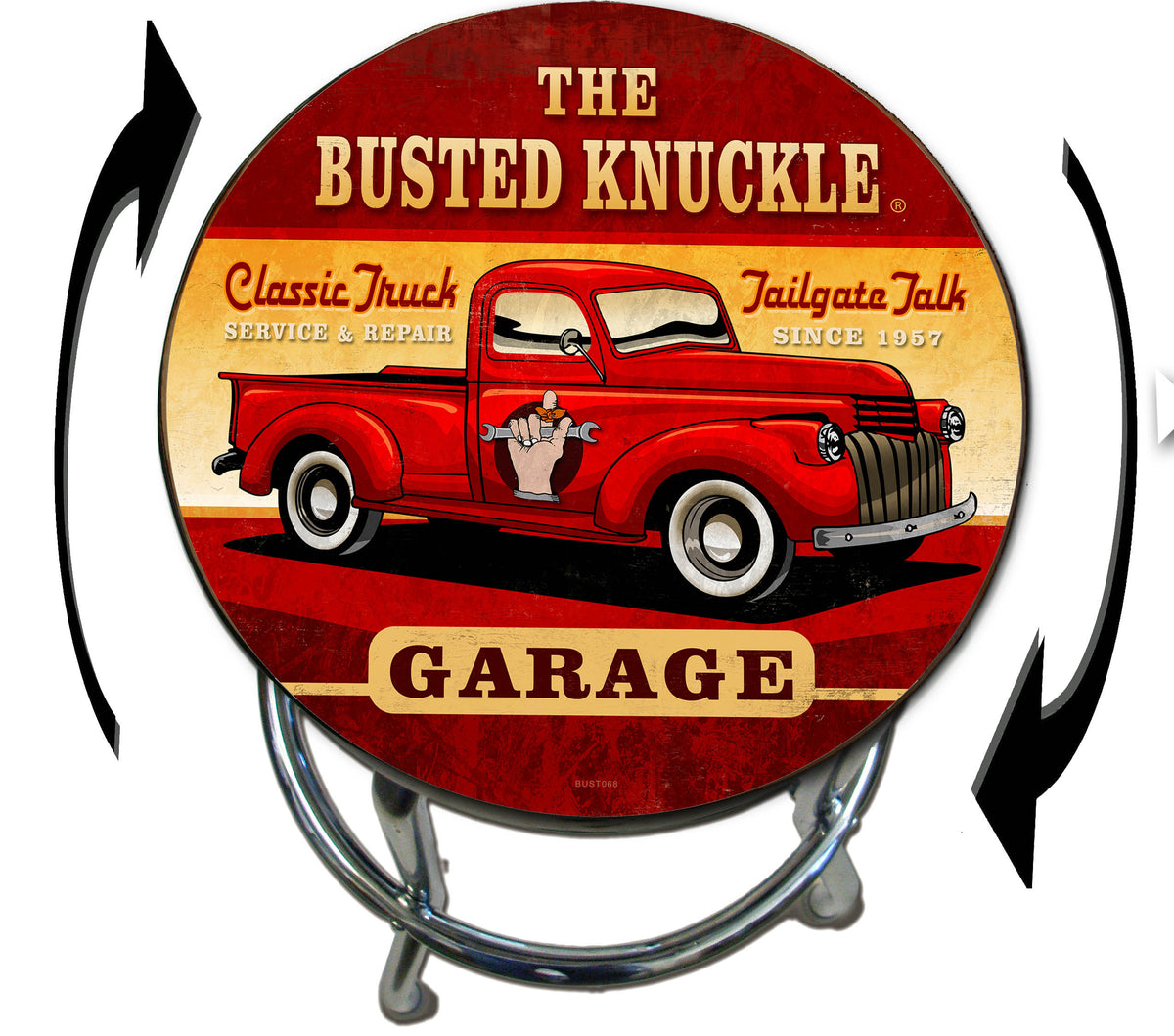 Busted Knuckle Garage Vintage Red Truck Shop Stool