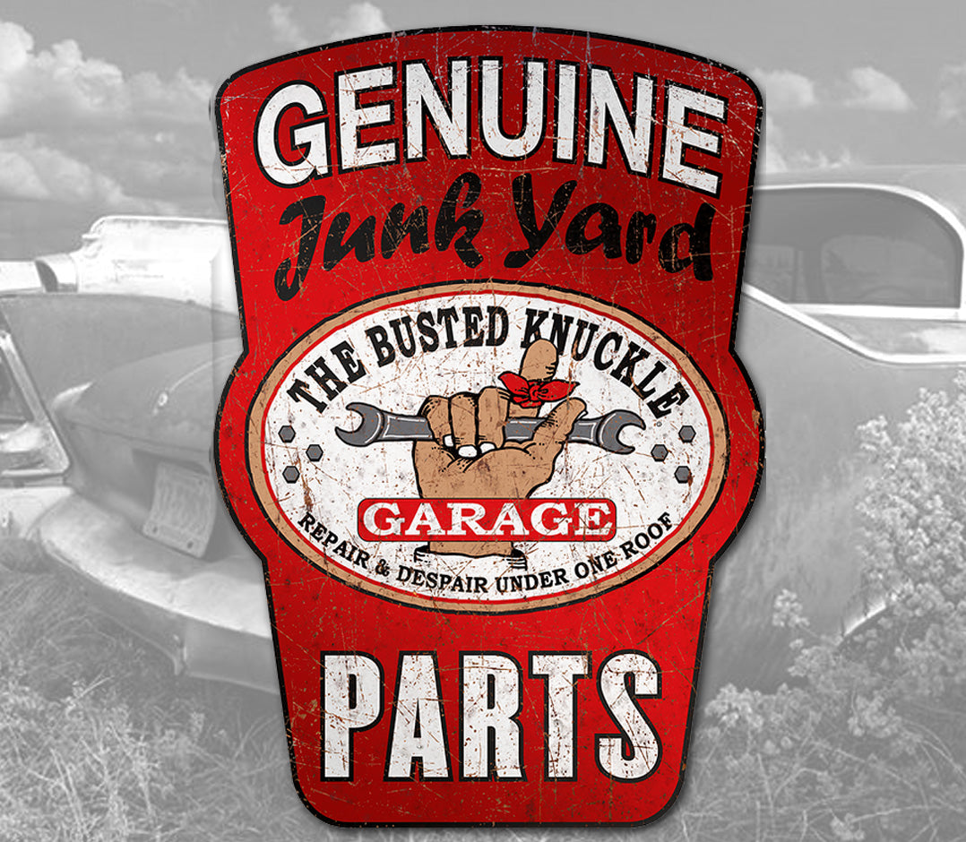 Busted Knuckle Garage Junkyard Parts Shop Sign Style II