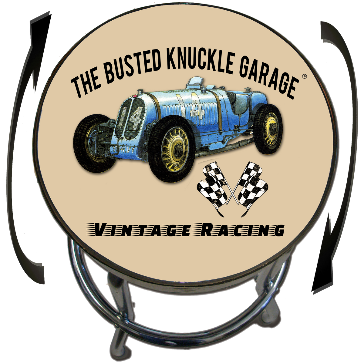Busted Knuckle Garage Vintage Car Racing Shop Stool Style 2
