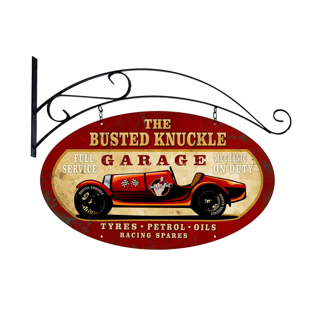 Busted Knuckle Garage Vintage Race Car Flange Sign with Hanger