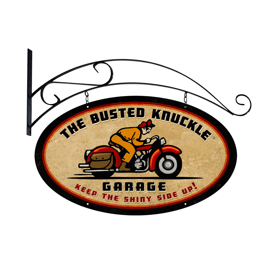 Busted Knuckle Garage Vintage Motorcycle Flange Sign with Hanger