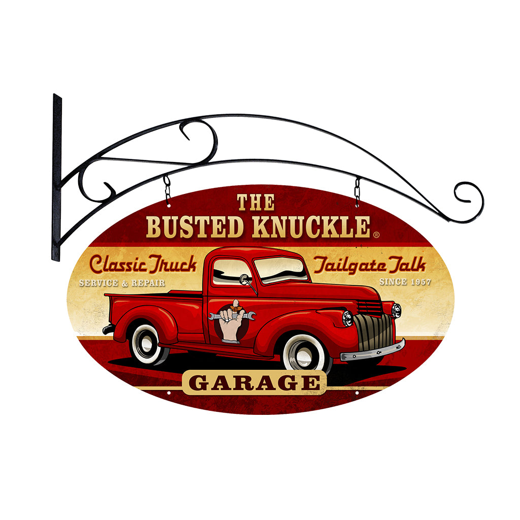Busted Knuckle Garage Flange Sign Vintage Pickup Truck with Hanger