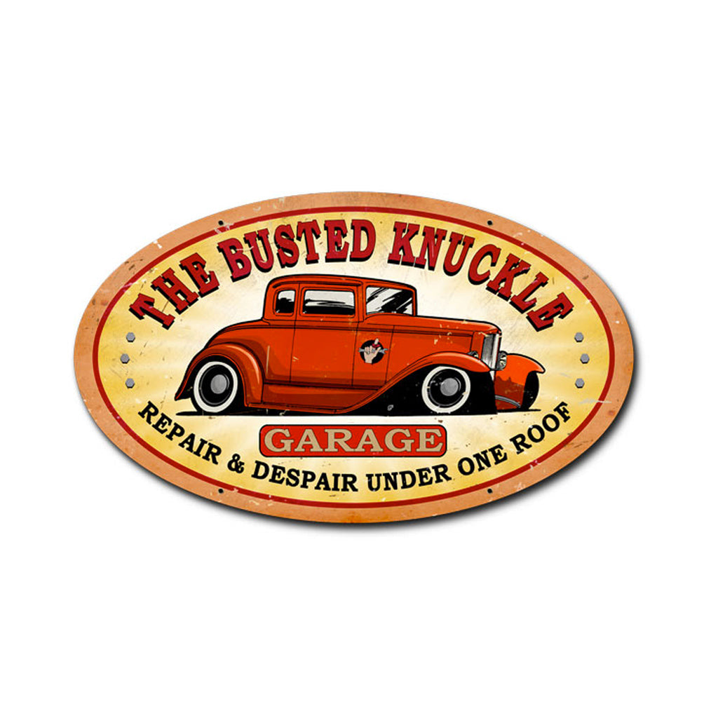 Busted Knuckle Garage Hotrod Oval Garage Sign
