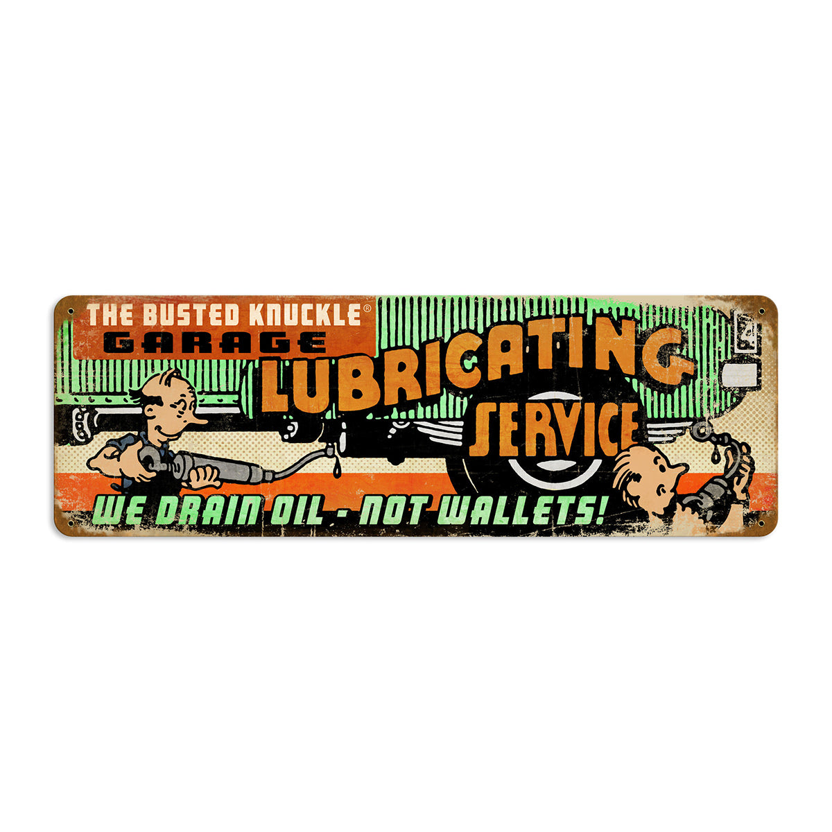 Busted Knuckle Garage Lubrication Service Vintage Metal Shop Sign