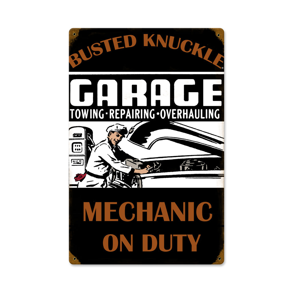 Busted Knuckle Garage MECHANIC-ON-DUTY Steel Shop Sign