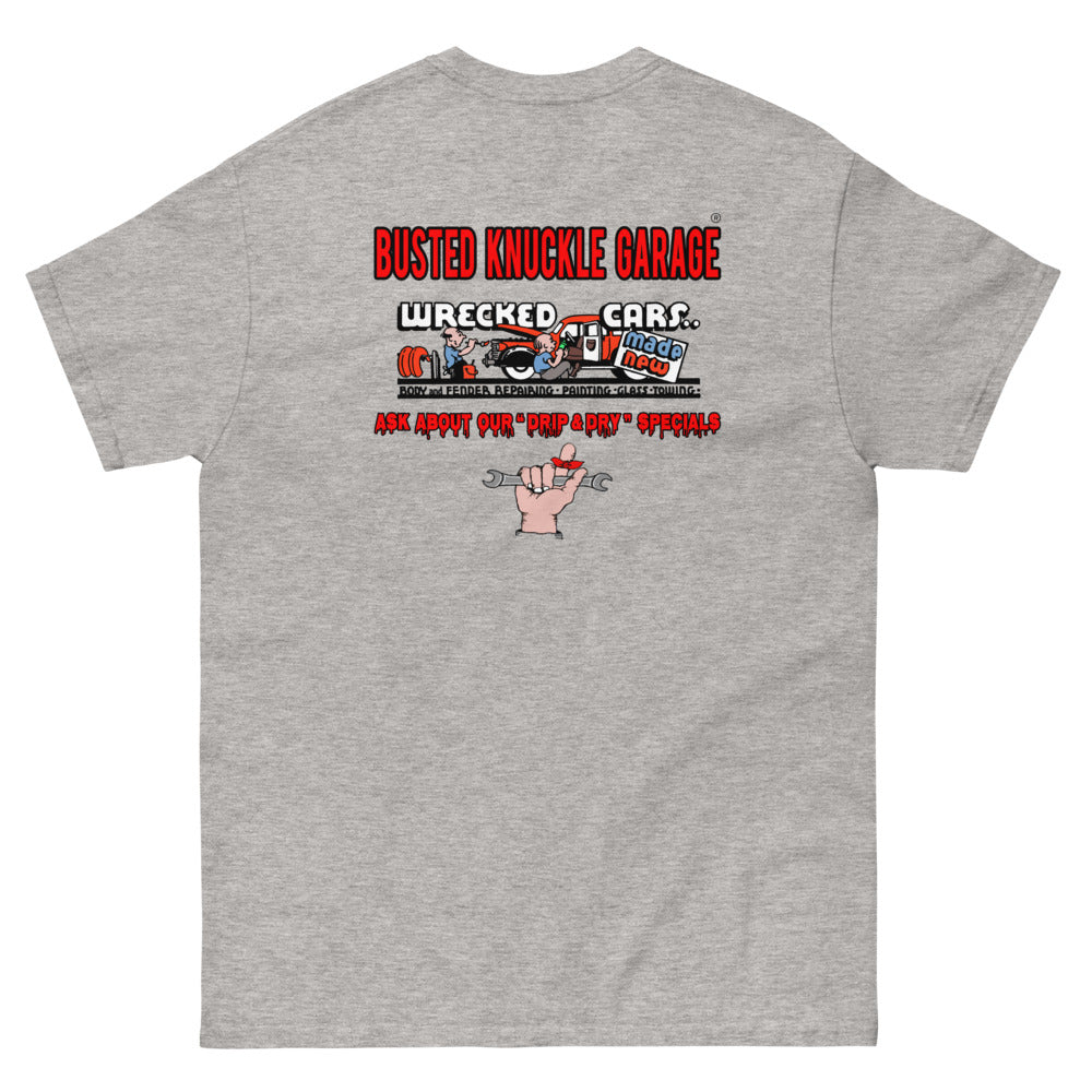 Busted Knuckle Garage Auto Paint Shop Two-Sided Carguy T-Shirt