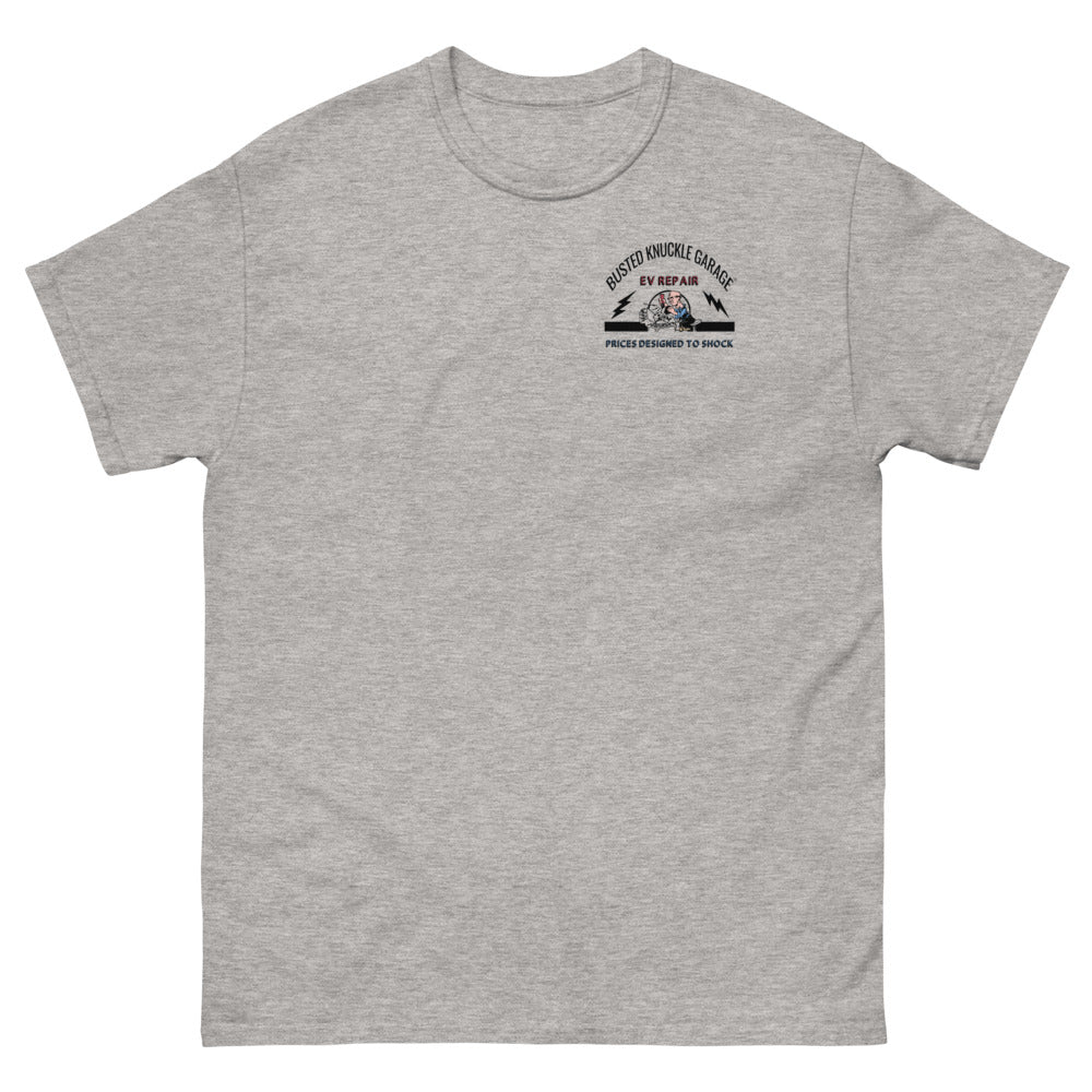 Busted Knuckle Garage EV Repair Two-Sided Carguy T-Shirt