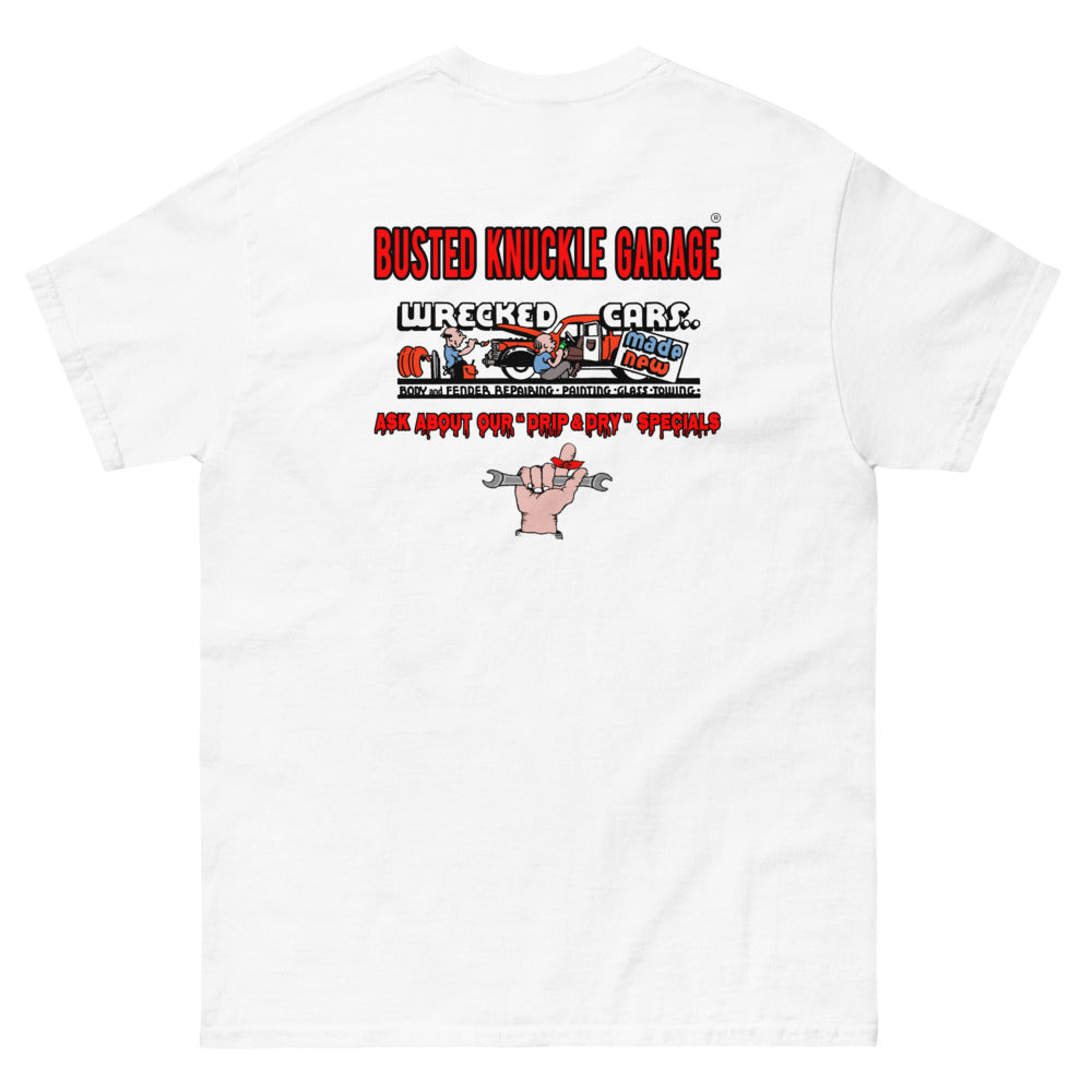 Busted Knuckle Garage Auto Paint Shop Two-Sided Carguy T-Shirt