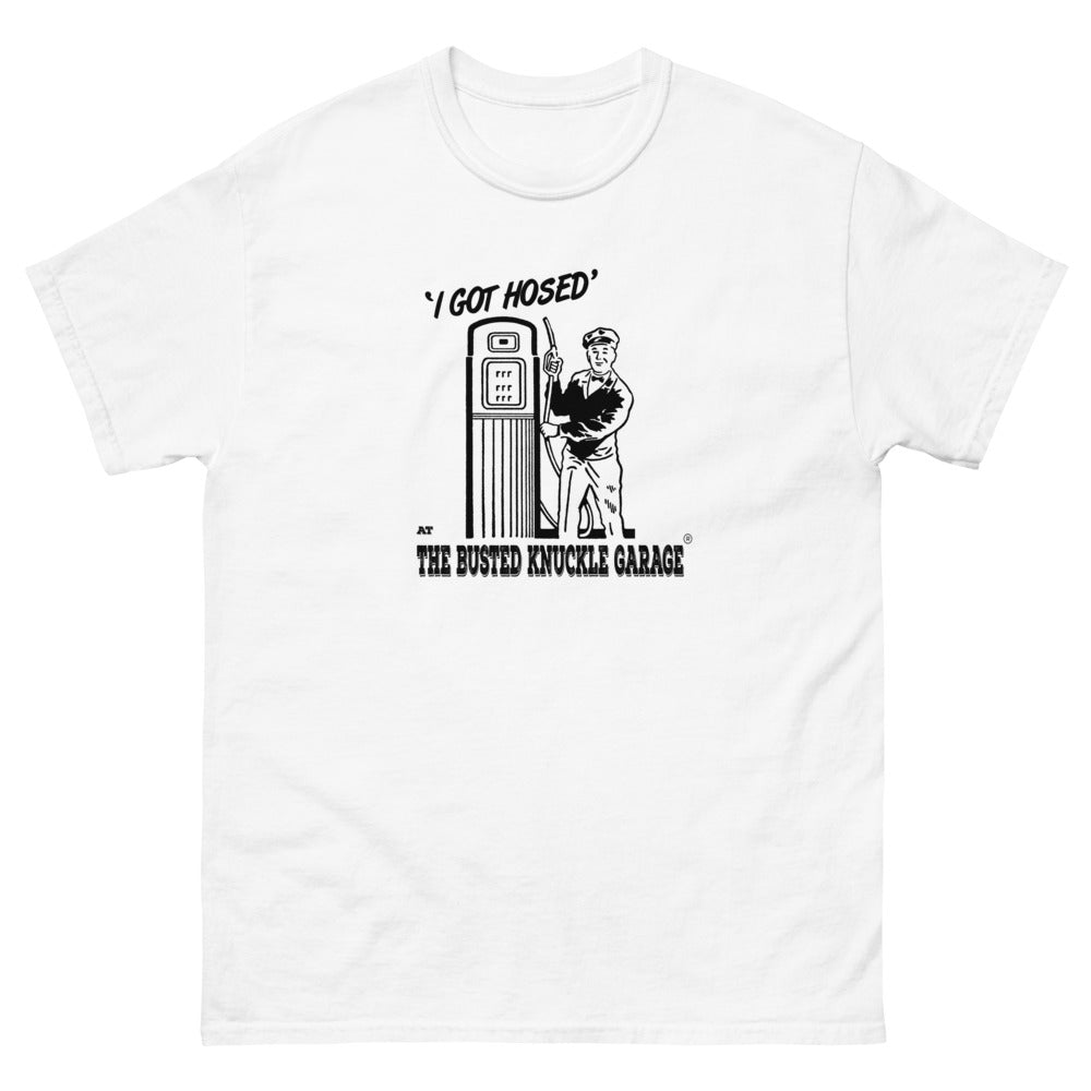 Busted Knuckle Garage Heavyweight &quot;Got Hosed&quot; Vintage Gas Pump Carguy T-Shirt