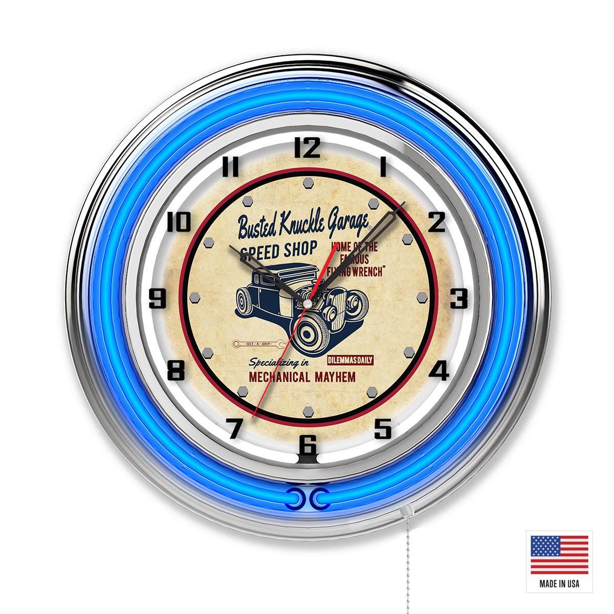 Neon Hotrod Shop Clock / Busted Knuckle Garage