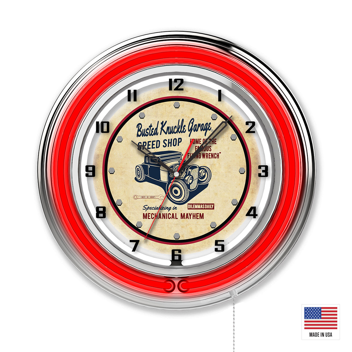 Neon Hotrod Shop Clock / Busted Knuckle Garage