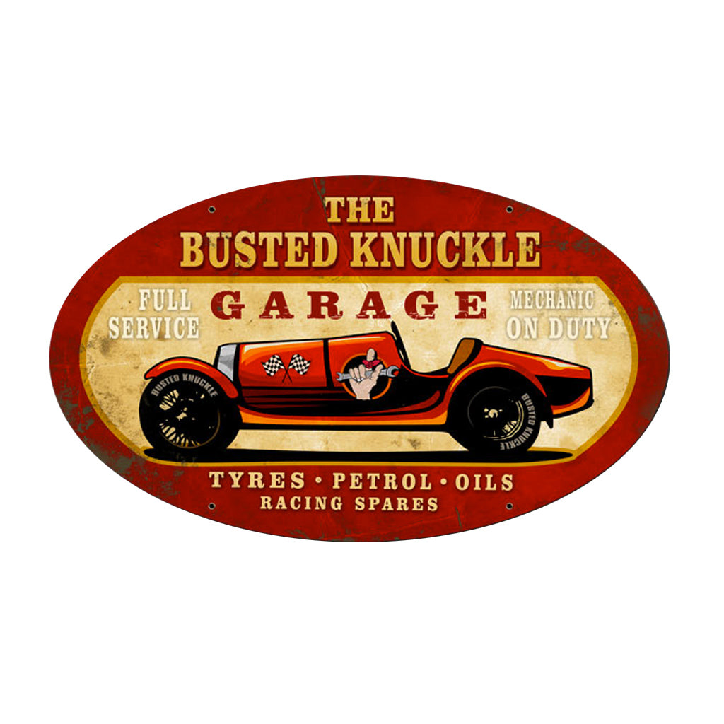 Busted Knuckle Garage Vintage Race Car Oval Sign